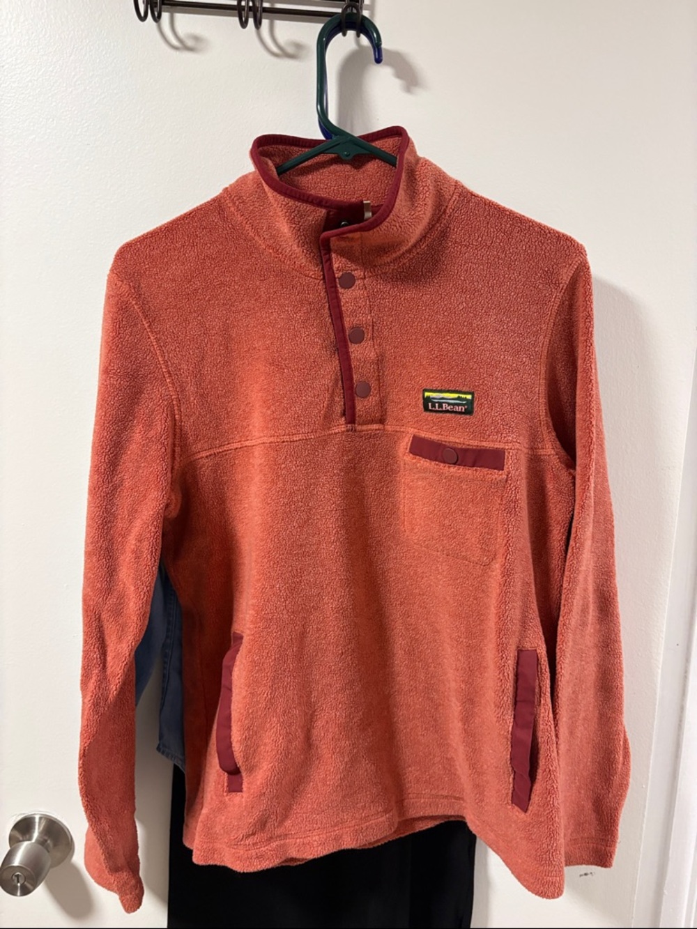 L.L. Bean Rust Orange Snap-Placket Fleece Pullover with Contrast Trim